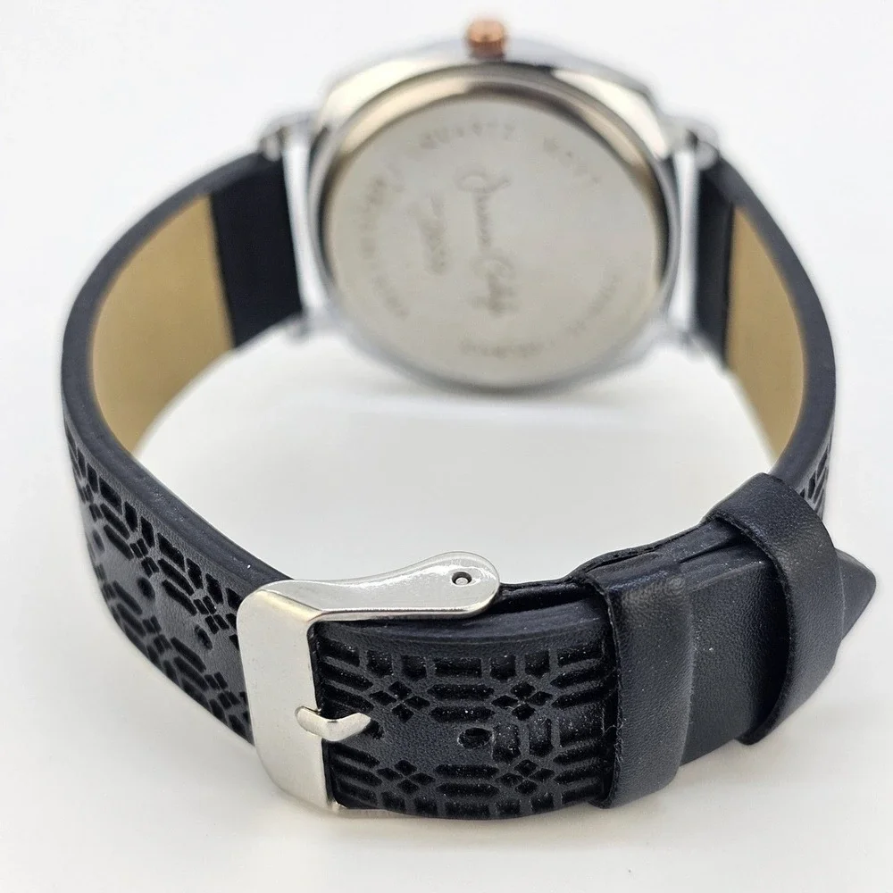 Jessica Carlyle 36MM Women Watch White Dial Crystal Bezel Black Bands NewBattery